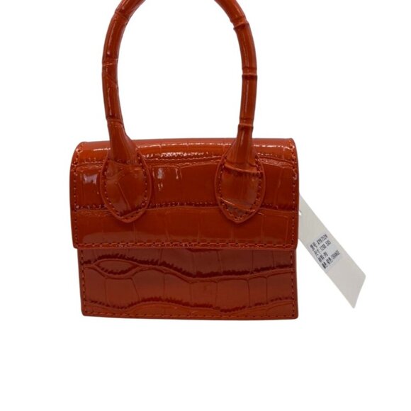 Mini Orange Croc Embossed Polyurethane Leather Convertible Shoulder & Handbag - Picture 3 of 4